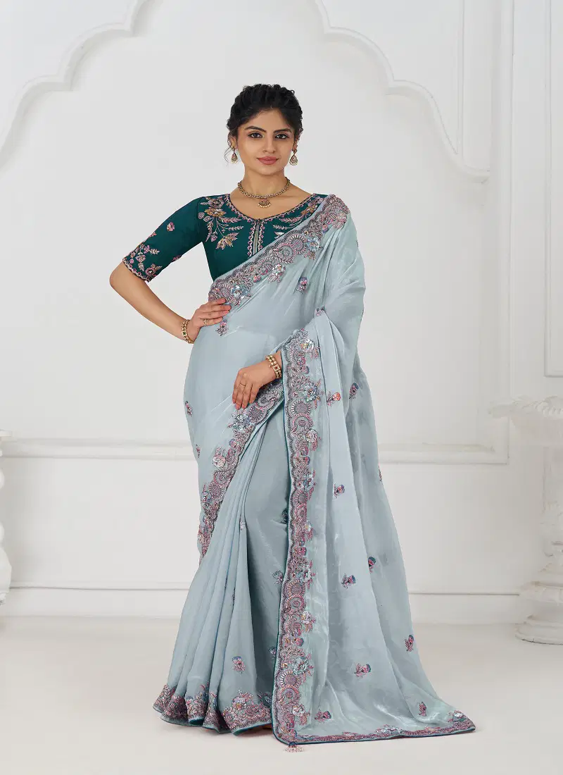 Kf 113 Grey Pure Fendi Silk Saree Best Wholesale Shop In Surat
